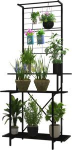 Zhongma 3 Tier Heavy Duty Plant Stand with Hanging Plant pot shelf,Trellis,multi layer plant Holder for Home, Garden, Plant Lovers,Metal Storage Rack