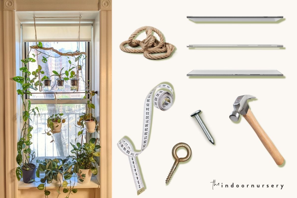 how to make a DIY hanging window plant shelf