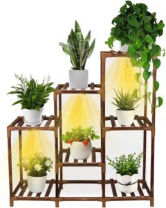 ADEBOLA Wood Plant Shelf with Full Spectrum Grow Light for Indoor Plants